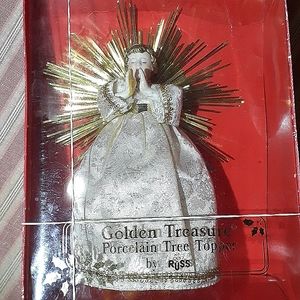 Russ Golden Treasure porcelain tree topper angel gold vintage